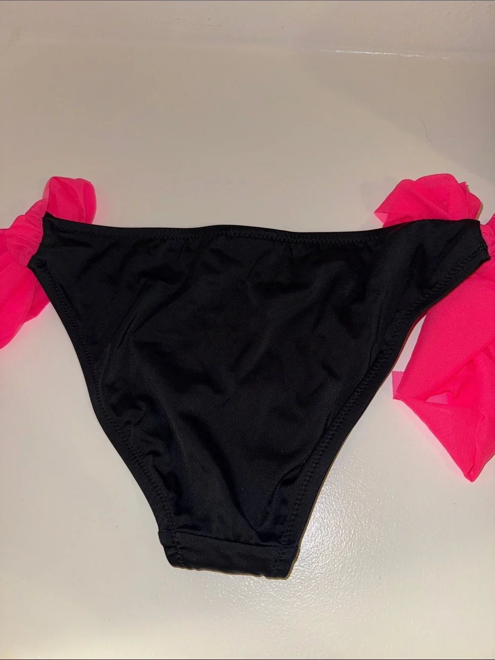Black Bikini Bottom with Bright Pink Side Ties